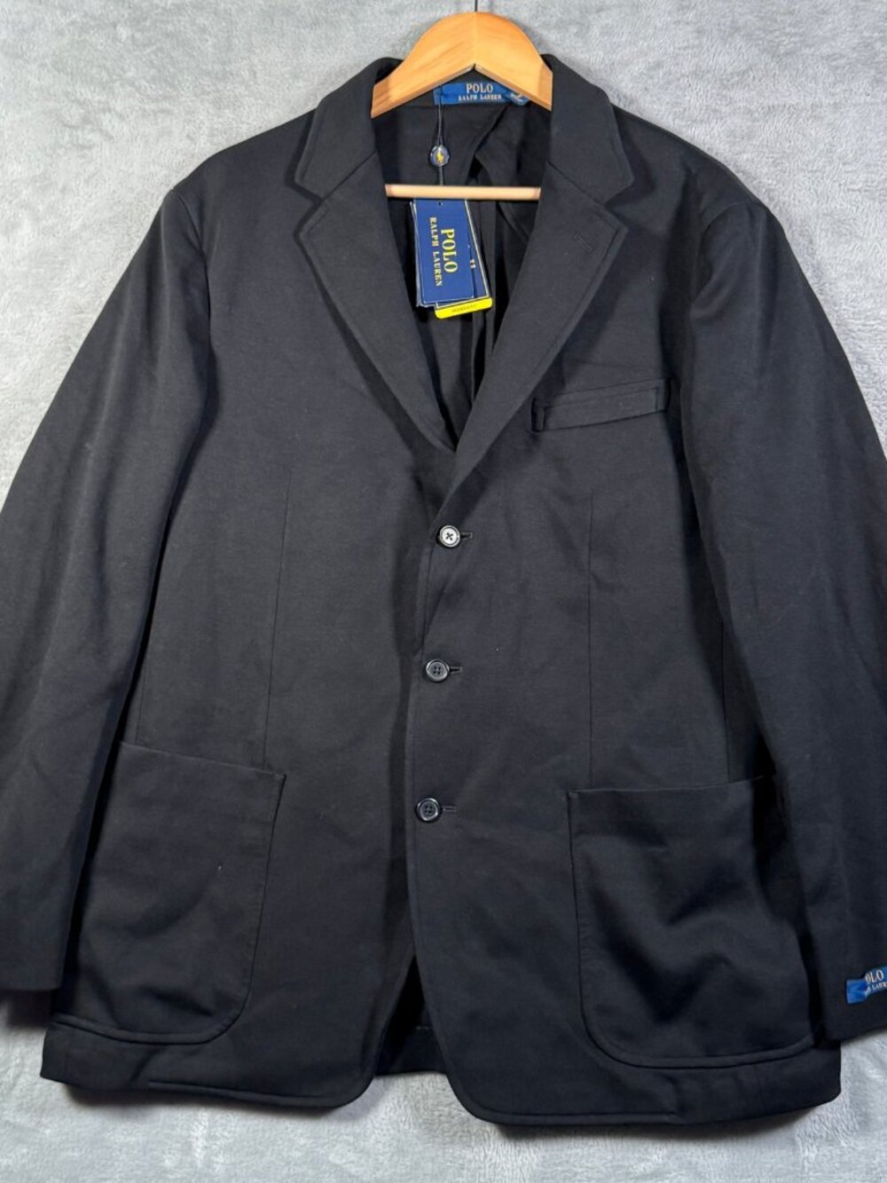 Ralph Lauren Blazer Mens XXL Black Double Knit Soft Jacket Modern Fit